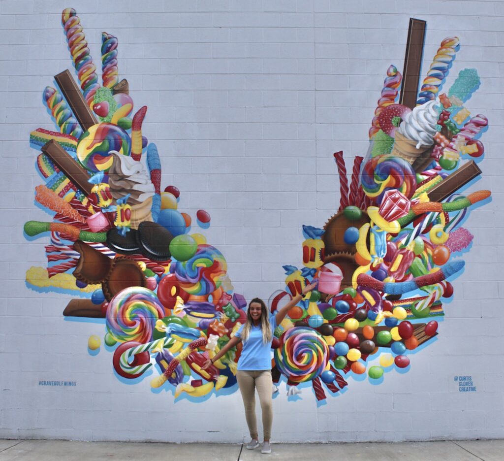 Crave Mini Golf in Pigeon Forge butterfly mural - Candy Wings